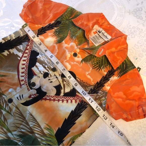 Disney Parks Boys 36M Mickey Mouse Orange Hawaiian Shirt Button-Up Short Sleeves - Picture 6 of 14